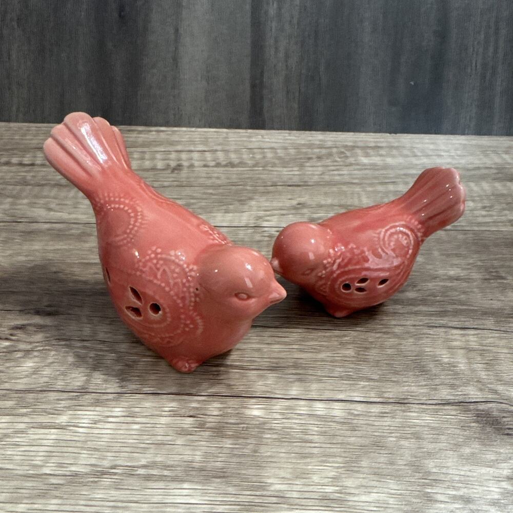 2 Ceramic Bird Figurine Sachet Potpourri Holder Red/rose/pink Color